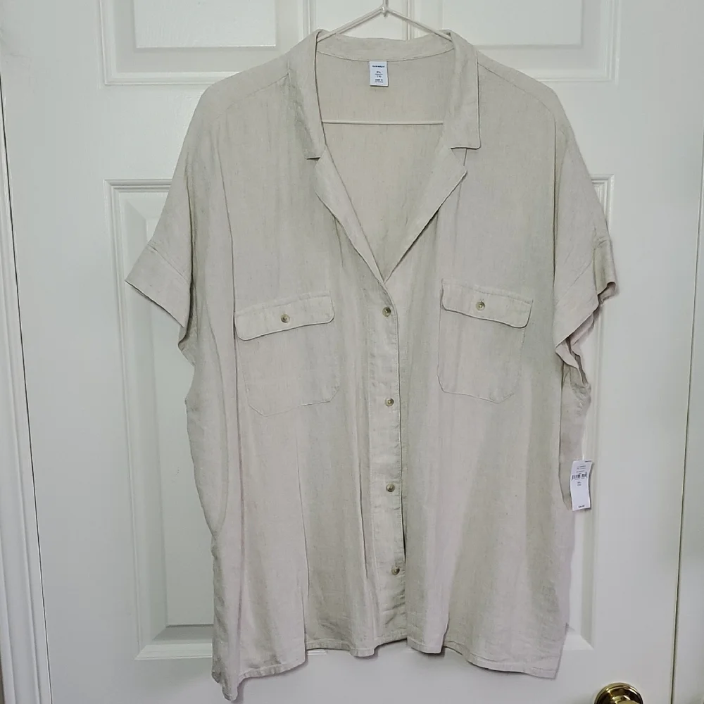 Linen-Blend Utility Short-Sleeve Shirt - Size XXL - Picture 3 of 13